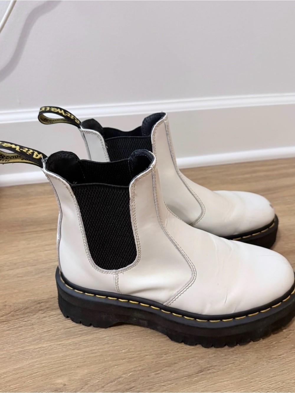 Dr. Martens White Chelsea Lug Platform Boots with Black Elastic